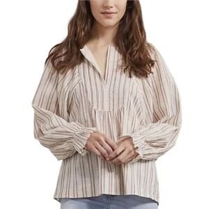 ELIZABETH AND JAMES Stripe Pintuck Peasant Blouse Top Boho Ruffle Cotton
